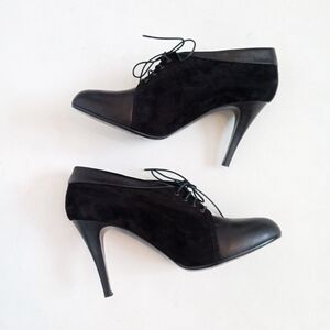 J. Crew black leather and suede heeled ankle booties